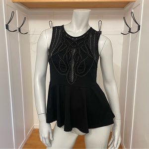 Free People Black Lace Embellished Peplum Top